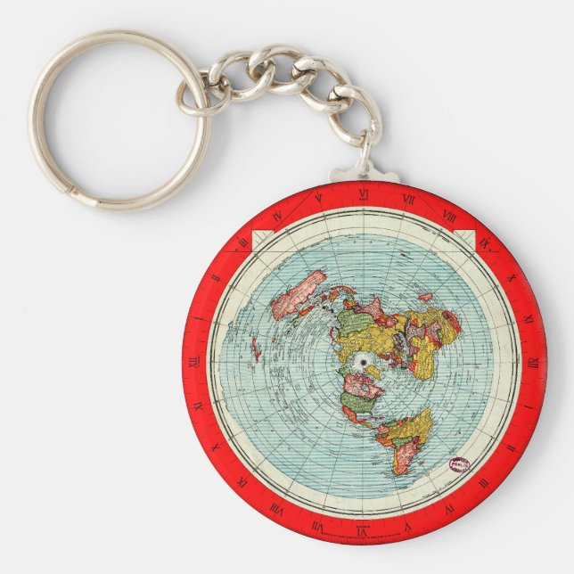 Flat Earth Azimuthal Projection Map Keychain (Front)