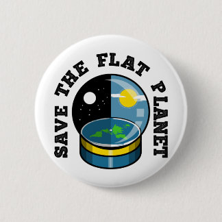 Flat earth in snow globe 6 cm round badge