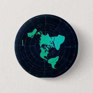Flat Earth Map (Azimuthal equidistant projection) 6 Cm Round Badge