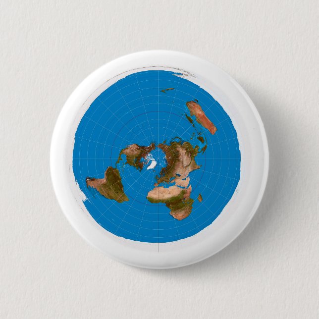Flat Earth Map - Azimuthal Equidistant Projection 6 Cm Round Badge (Front)