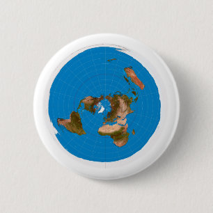 Flat Earth Map - Azimuthal Equidistant Projection 6 Cm Round Badge