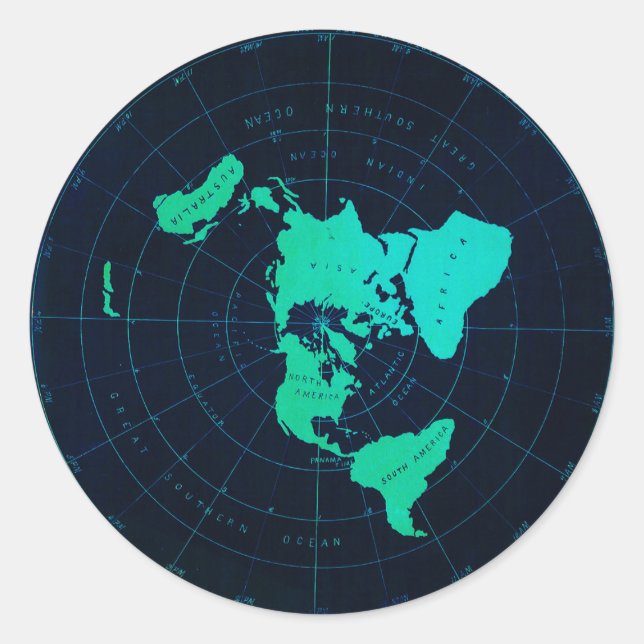 Flat Earth Map (Azimuthal equidistant projection) Classic Round Sticker (Front)