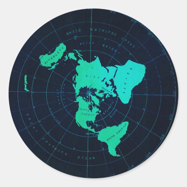 Flat Earth Map (Azimuthal equidistant projection) Classic Round Sticker (Front)