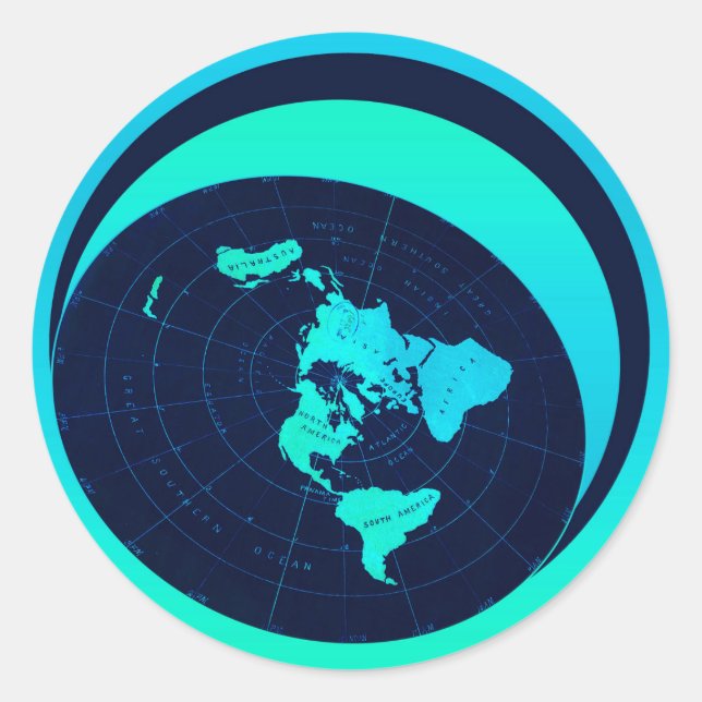 Flat Earth Map (Azimuthal equidistant projection) Classic Round Sticker (Front)
