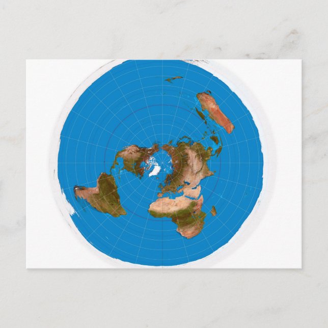 Flat Earth Map - Azimuthal Equidistant Projection Postcard (Front)