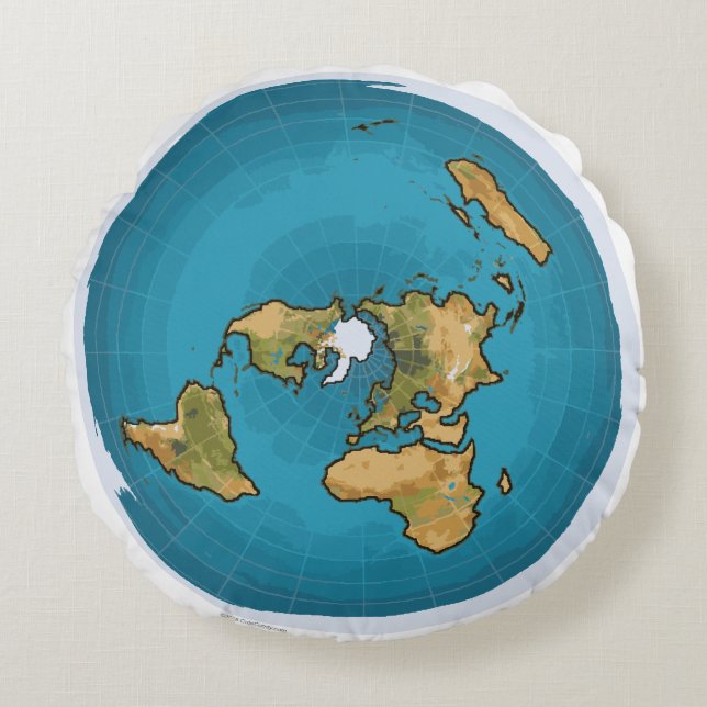 Flat Earth Map Round Cushion (Front)