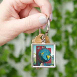 Flat Earth. Modern art Key Ring