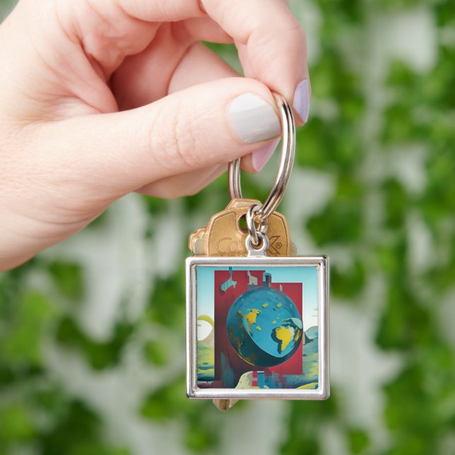 Flat Earth. Modern art Key Ring (Hand)