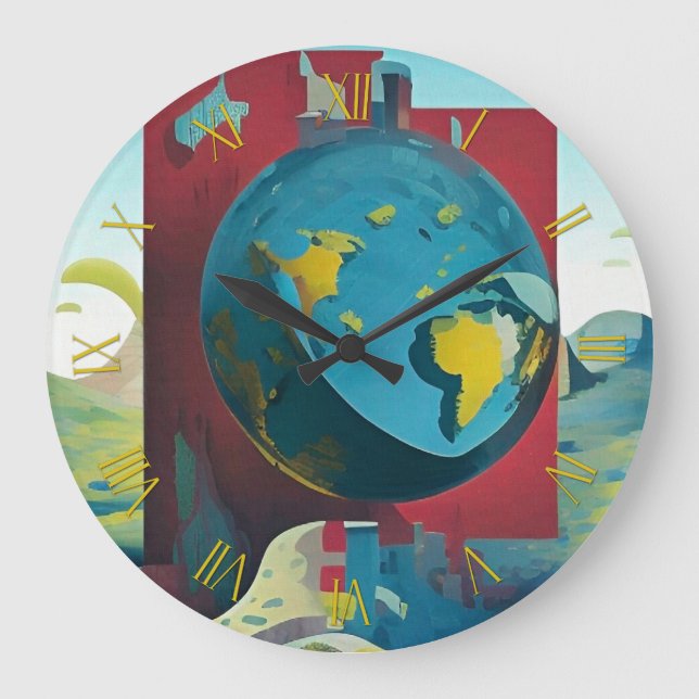 Flat Earth. Modern art Large Clock (Front)