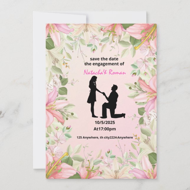  flat engagment invitation card Size: 5" x 7 (Front)