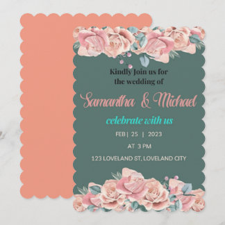 Flat floral festooned wedding invitation card