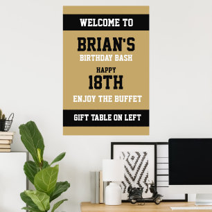 Flat Gold and Black Birthday Poster