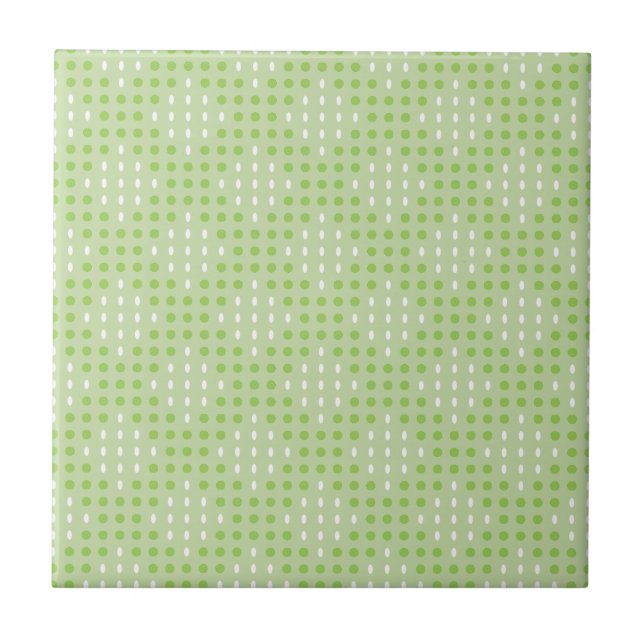 Flat Green Dots and Ovals Pattern Ceramic Tile (Front)