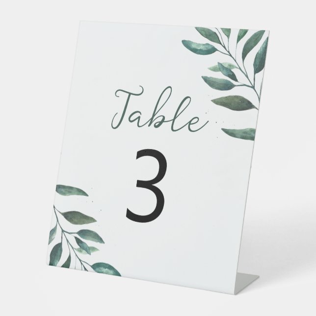 Flat Greenery Wedding Pedestal Table Number Sign (Front)