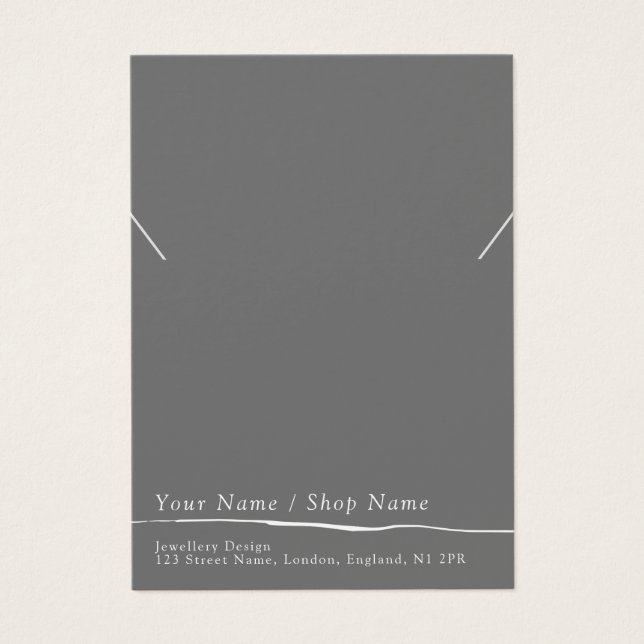 Flat grey minimal necklace/bracelet display card (Front)