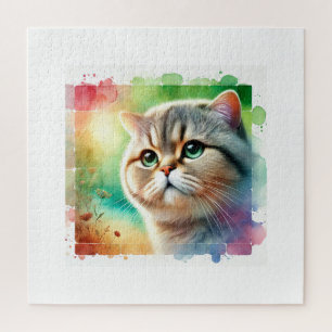 Flat Headed Cat 310724AREF106 - Watercolor Jigsaw Puzzle