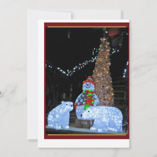 Flat Holiday Card with Snowman, bears and tree