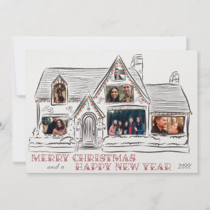 Flat Holiday Christmas House Family Card