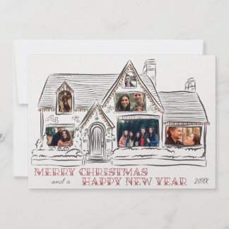 Flat Holiday Christmas House Family Card