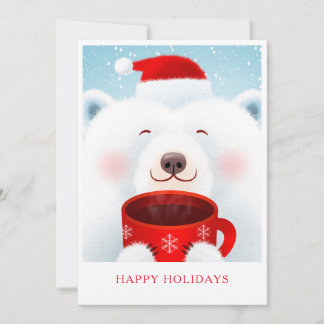 Flat Holiday Greetings Card - Polar Bear & Cocoa