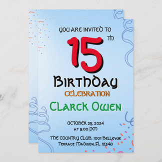 Flat Invitation, 15th Birthday  Invitation