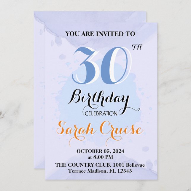 Flat Invitation, 30th Birthday  Invitation (Front/Back)