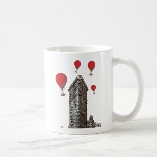 Flat Iron Building and Red Hot Air Balloons Coffee Mug (Right)