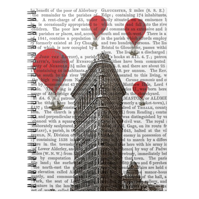 Flat Iron Building and Red Hot Air Balloons Notebook (Front)