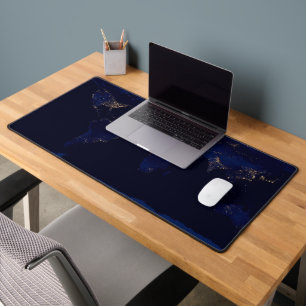 Flat Map Of Earth Showing City Lights Of World Desk Mat
