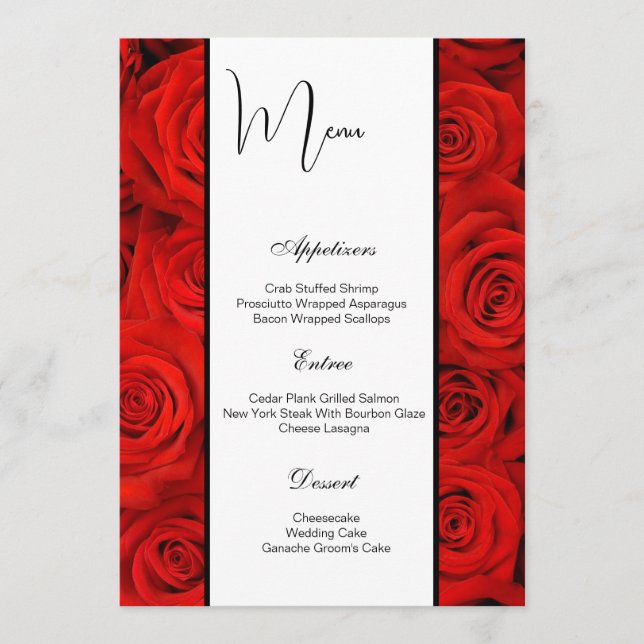 Flat Menu Card-Red Roses (Front)