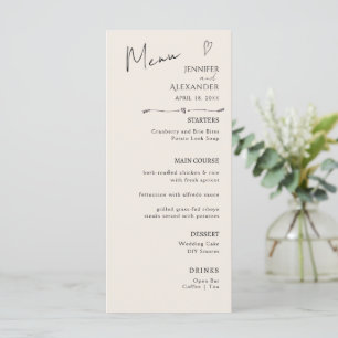 Flat Menu Minimalist modern calligraphy, wedding.