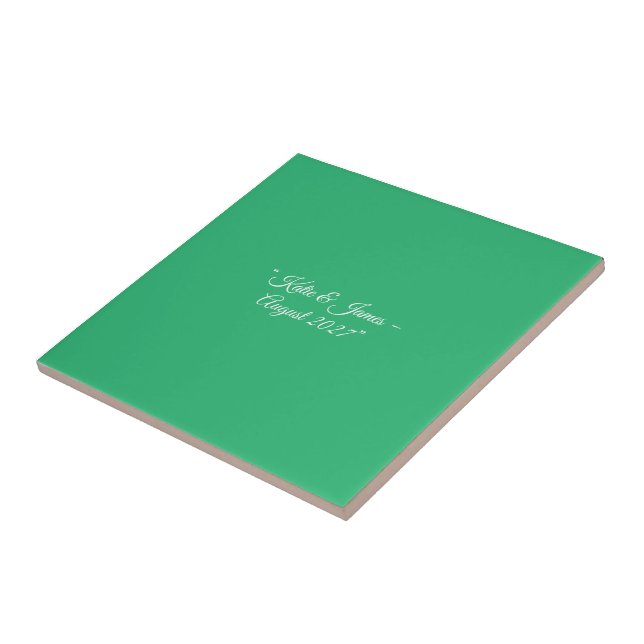 Flat Mint Green Background – Wedding Design Ceramic Tile (Side)