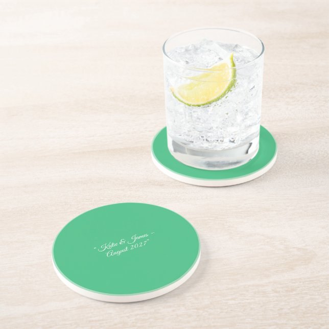 Flat Mint Green Background – Wedding Design Coaster (Side)