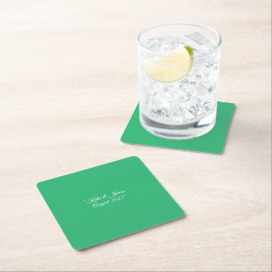 Flat Mint Green Background – Wedding Design Square Paper Coaster