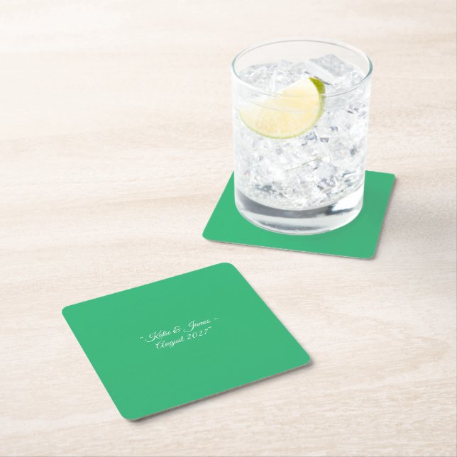 Flat Mint Green Background – Wedding Design Square Paper Coaster (Insitu)