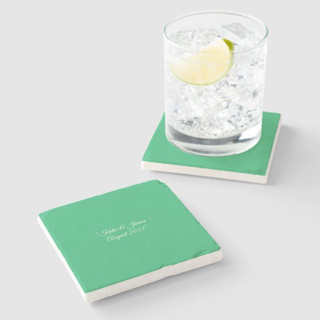 Flat Mint Green Background – Wedding Design Stone Coaster (Side)