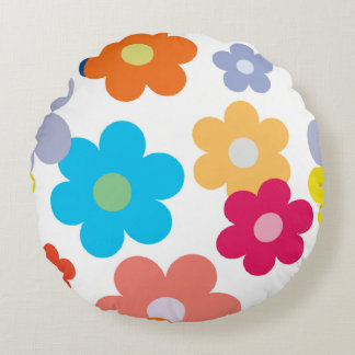 Flat Multi-Coloured Floral Pattern Round Cushion