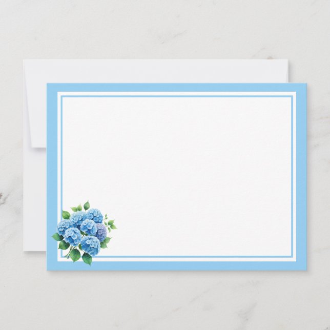 Flat Note Card-Blue Hydrangea Card (Front)