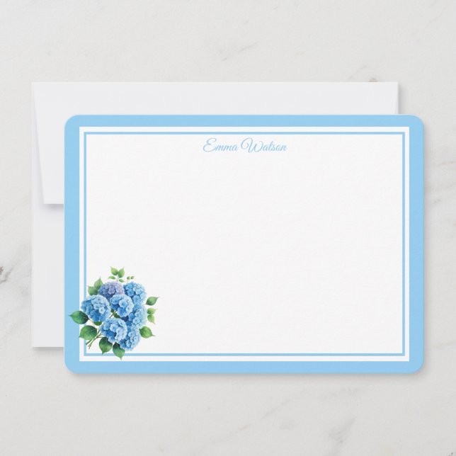 Flat Note Card-Blue Hydrangea Card (Front)