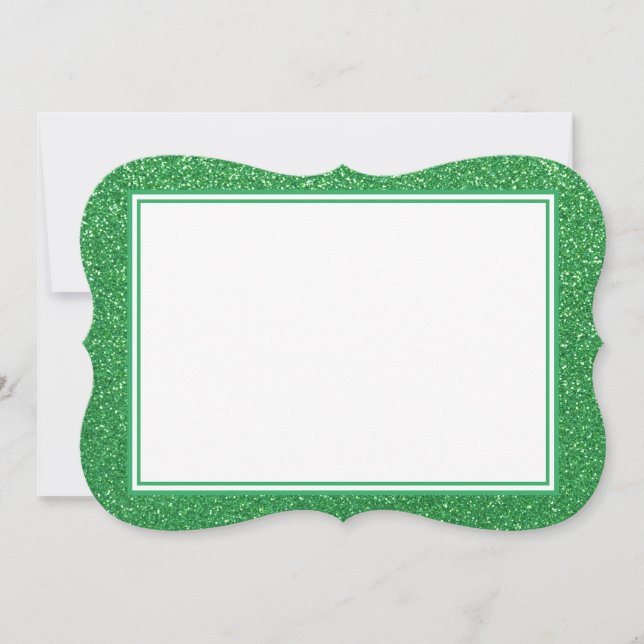 Flat Note Card-Green Glitter Border Card (Front)