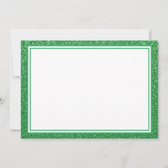 Flat Note Card-Green Glitter Border Card (Front)