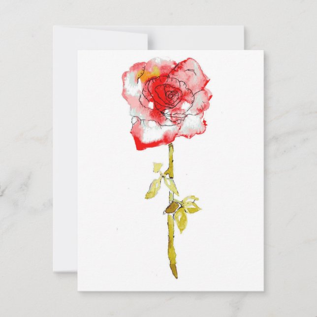 Flat Note Card Rose Watercolor and Ink (Front)