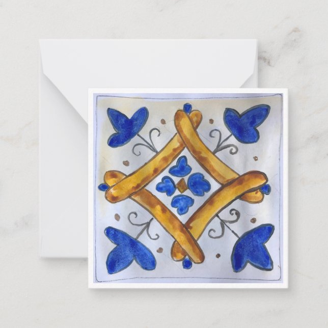 Flat note card - Sicilian Ceramic Tile - style P3 (Front)