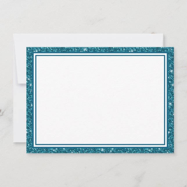 Flat Note Card-Teal Glitter Border Card (Front)