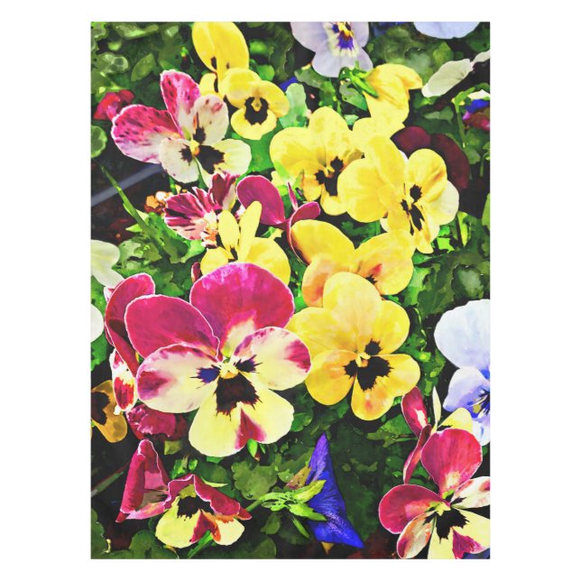 Flat of Pansies Mixed Colours Tablecloth (Front)