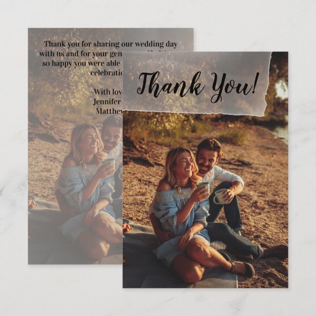 Flat Panel Wedding Photo Thank You Card (Front/Back)