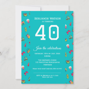 Flat Party Invitation - Iconic 90's retro fun blue