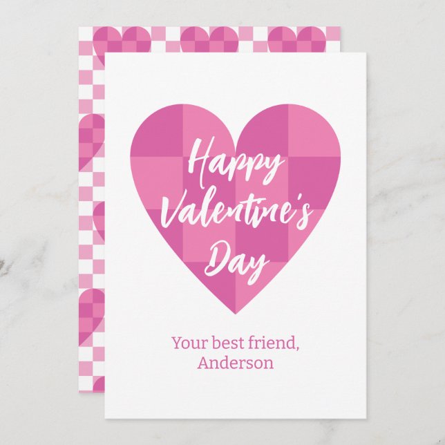 Flat Pink Happy Valentine's Day Holiday Card (Front/Back)