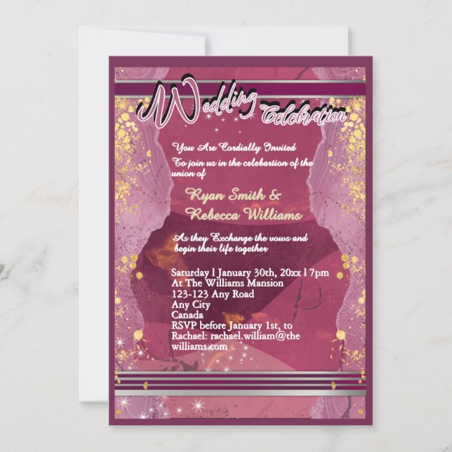 Flat Purple Marble Wedding Invitation  (Front)