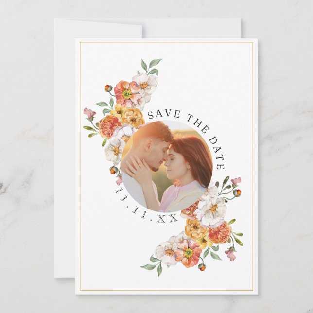 Flat Save The Date Card Custom photo floral (Front)